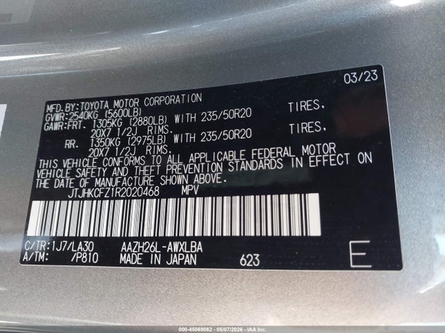 2024 Lexus Nx 450h+ Luxury მანქანა იყიდება აუქციონზე, vin: JTJHKCFZ1R2020468, აუქციონის ნომერი: 45068062