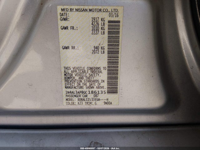 1N4AL3AP8GC186135 Nissan Altima 2.5 Sv