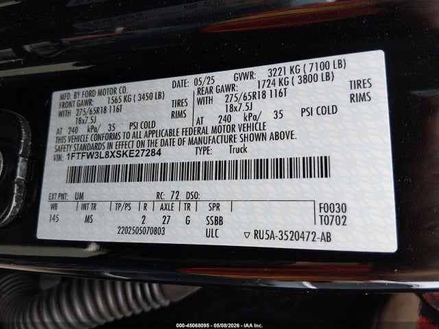 Продаж на аукціоні авто 2025 Ford F-150 Xlt, vin: 1FTFW3L8XSKE27284, номер лоту: 45068095