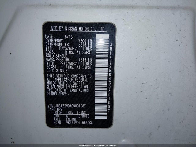 Infiniti QX80 2016 JN8AZ2ND4G9801087 Image 9