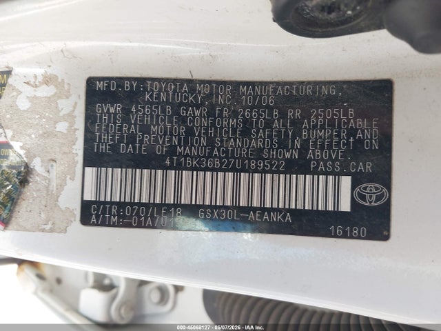 Aukcja sprzedaży 2007 Toyota Avalon Touring, vin: 4T1BK36B27U189522, numer aukcji: 45068127