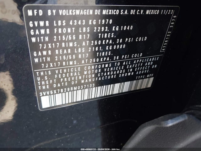 Продажа на аукционе авто 2024 Volkswagen Taos 1.5t S, vin: 3VV5X7B29RM037133, номер лота: 45068133