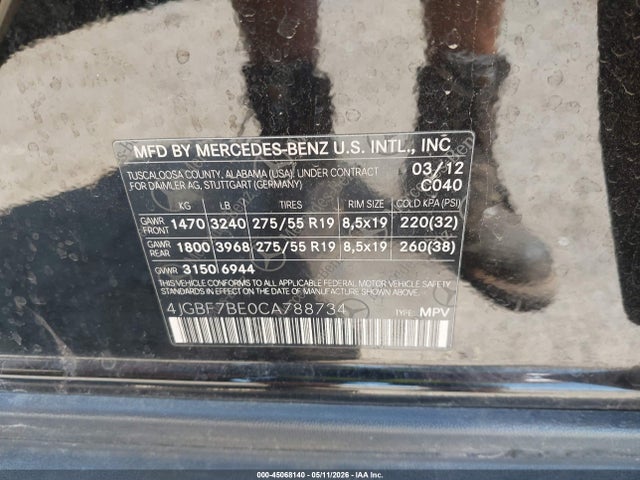 Aukcja sprzedaży 2012 Mercedes-benz Gl 450 4matic, vin: 4JGBF7BE0CA788734, numer aukcji: 45068140
