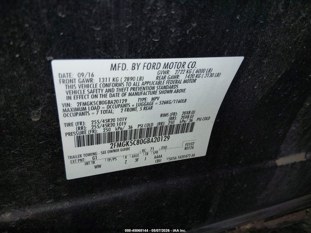 Ford FLEX SEL 2016 2FMGK5C80GBA20129 Image 9