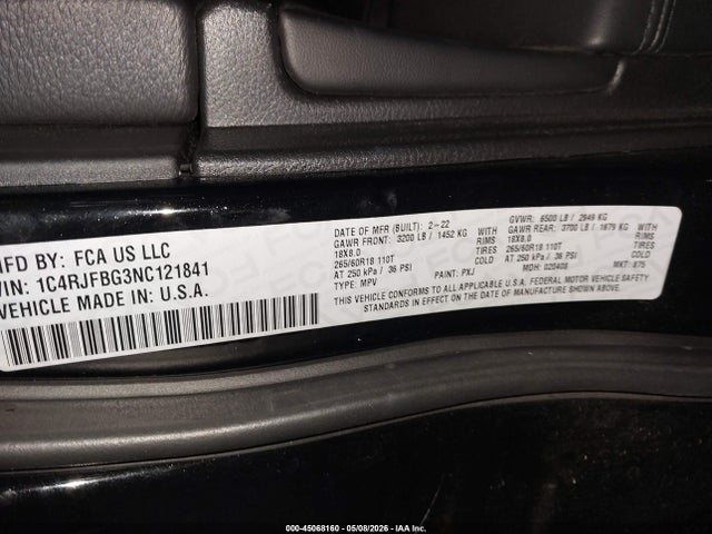 1C4RJFBG3NC121841 Jeep Grand Cherokee Wk Limited 4x4