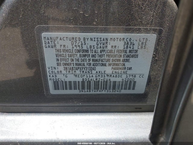 3N1AB7APXFY313240 Nissan SENTRA SR