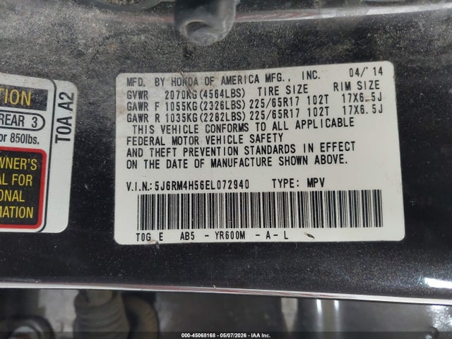 5J6RM4H56EL072940 Honda CR-V EX