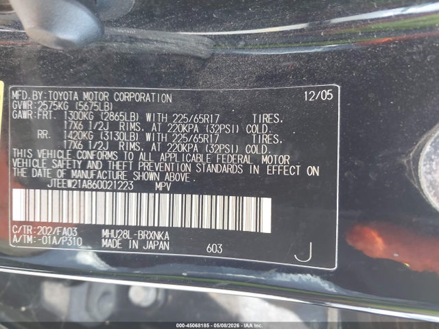 Продажа на аукционе авто 2006 Toyota Highlander Hybrid V6, vin: JTEEW21A860021223, номер лота: 45068185
