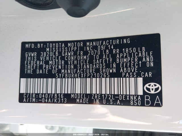 Toyota Corolla Le Plus 2015 5YFBURHEXFP210265 Image 9
