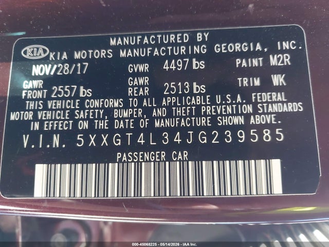 KIA Optima Lx 2018 5XXGT4L34JG239585 Image 9