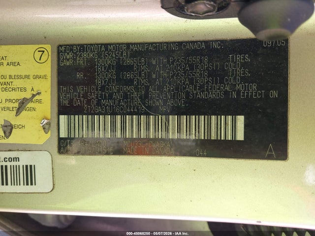 Aukcja sprzedaży 2006 Lexus Rx 330, vin: 2T2GA31U16C044419, numer aukcji: 45068250