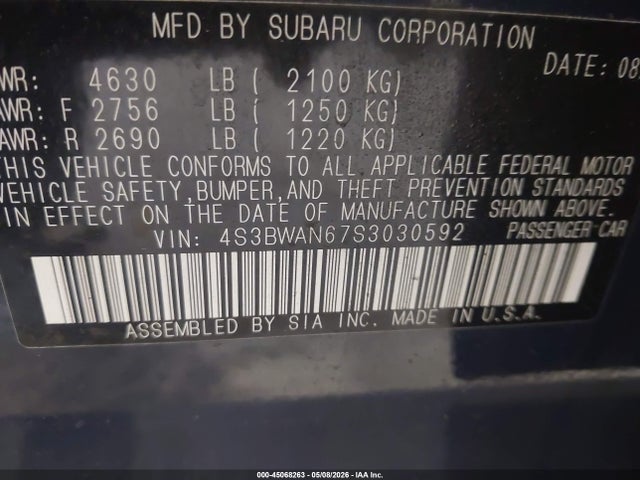 45068263 :رقم المزاد ، 4S3BWAN67S3030592 vin ، 2025 Subaru Legacy Limited مزاد بيع