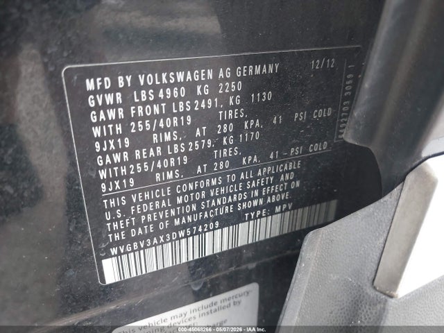 Aukcja sprzedaży 2013 Volkswagen Tiguan Sel, vin: WVGBV3AX3DW574209, numer aukcji: 45068266