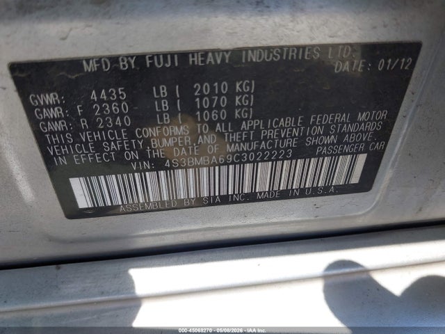 Продаж на аукціоні авто 2012 Subaru Legacy 2.5i, vin: 4S3BMBA69C3022223, номер лоту: 45068270