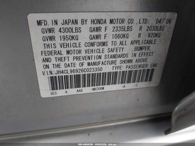 Продаж на аукціоні авто 2006 Acura Tsx, vin: JH4CL96926C023350, номер лоту: 45068296