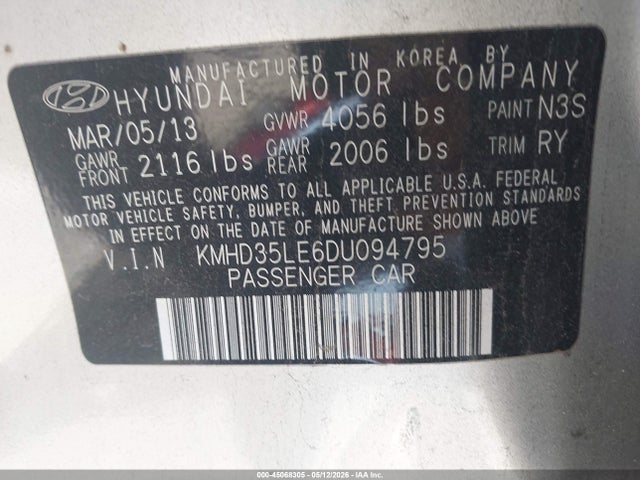 Продаж на аукціоні авто 2013 Hyundai Elantra Gt, vin: KMHD35LE6DU094795, номер лоту: 45068305