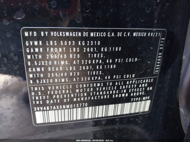 Продаж на аукціоні авто 2022 Volkswagen Tiguan 2.0t Sel R-line, vin: 3VV4B7AX5NM013770, номер лоту: 45068325