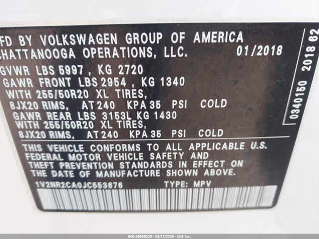 Aukcja sprzedaży 2018 Volkswagen Atlas 3.6l V6 Sel Premium, vin: 1V2NR2CA0JC553676, numer aukcji: 45068328