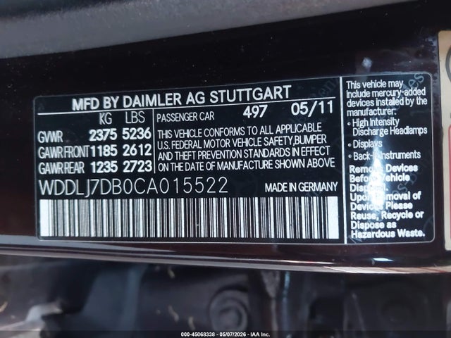 Продажа на аукционе авто 2012 Mercedes-benz Cls 550, vin: WDDLJ7DB0CA015522, номер лота: 45068338