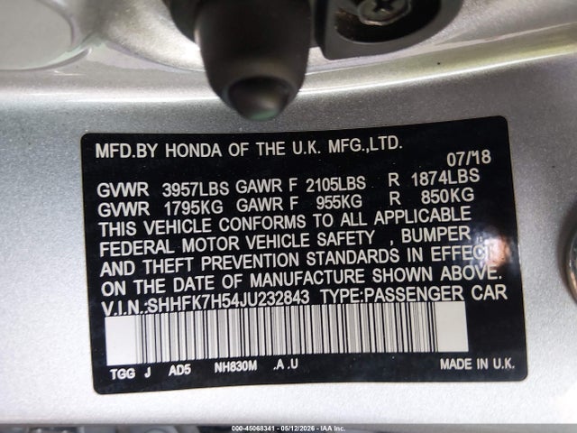 Honda CIVIC EX 2018 SHHFK7H54JU232843 Image 9