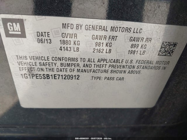 Aukcja sprzedaży 2014 Chevrolet Cruze 2lt Auto, vin: 1G1PE5SB1E7120912, numer aukcji: 45068351