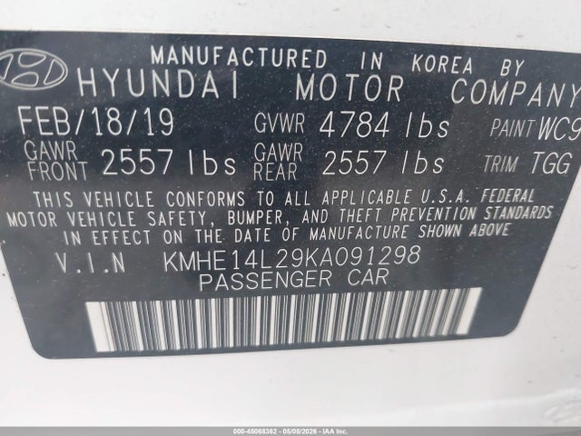 Продаж на аукціоні авто 2019 Hyundai Sonata Plug-in Hybrid, vin: KMHE14L29KA091298, номер лоту: 45068362