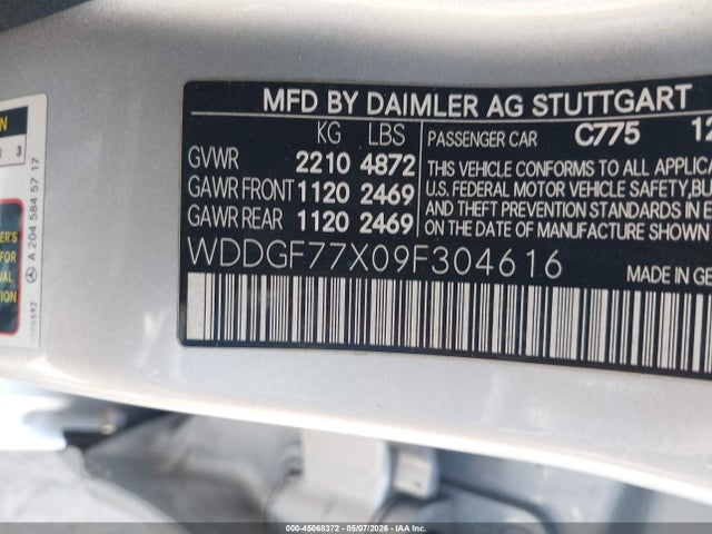 45068372 :رقم المزاد ، WDDGF77X09F304616 vin ، 2009 Mercedes-benz C 63 Amg مزاد بيع
