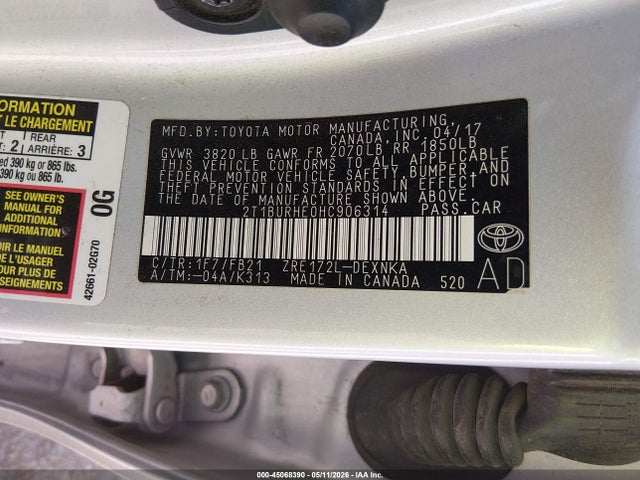 2017 Toyota Corolla Le მანქანა იყიდება აუქციონზე, vin: 2T1BURHE0HC906314, აუქციონის ნომერი: 45068390