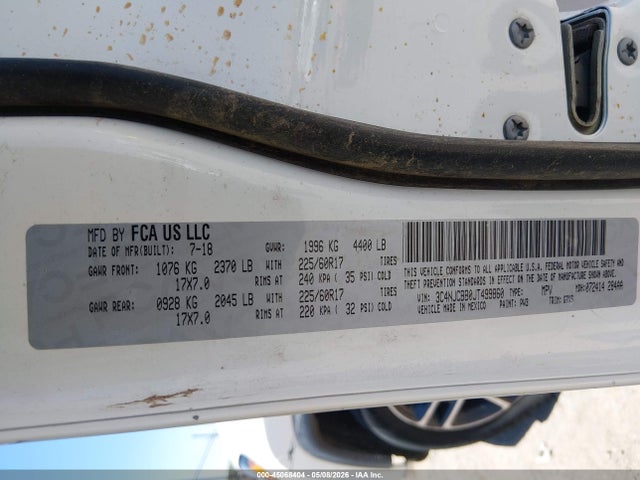 Продажа на аукционе авто 2018 Jeep Compass Sun And Wheel Fwd, vin: 3C4NJCBB0JT499860, номер лота: 45068404