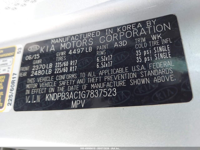 KNDPB3AC1G7837523 KIA Sportage Lx