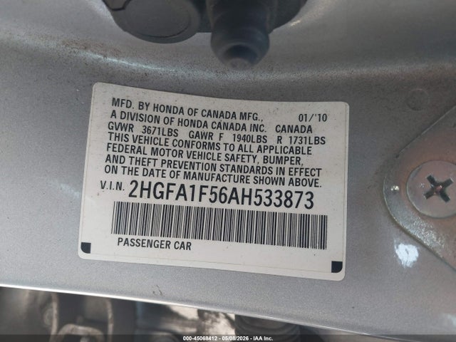 Aukcja sprzedaży 2010 Honda Civic Lx, vin: 2HGFA1F56AH533873, numer aukcji: 45068412