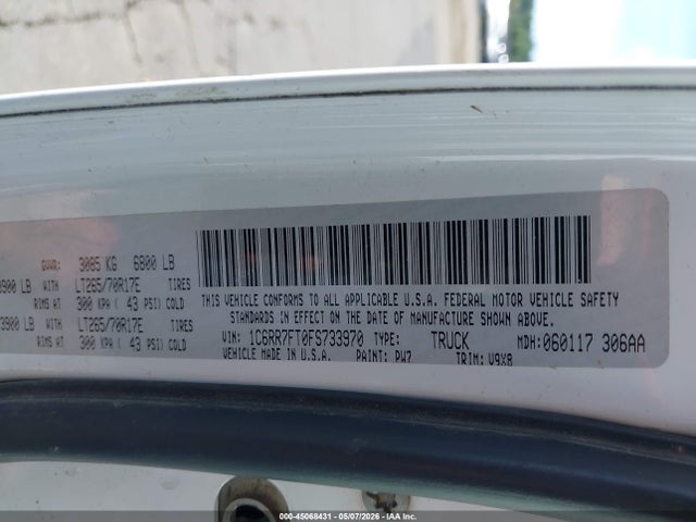 45068431 :رقم المزاد ، 1C6RR7FT0FS733970 vin ، 2015 Ram 1500 Tradesman مزاد بيع