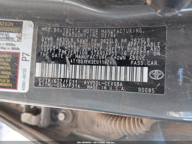 2014 Toyota Camry Hybrid Xle მანქანა იყიდება აუქციონზე, vin: 4T1BD1FK3EU118745, აუქციონის ნომერი: 45068453