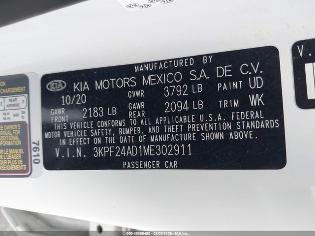 Продажа на аукционе авто 2021 Kia Forte Lxs, vin: 3KPF24AD1ME302911, номер лота: 45068455
