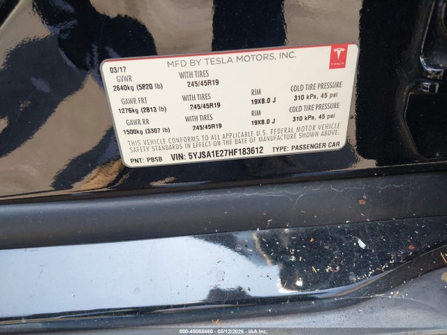 Aukcja sprzedaży 2017 Tesla Model S 100d/60d/75d/90d/p100d, vin: 5YJSA1E27HF183612, numer aukcji: 45068460