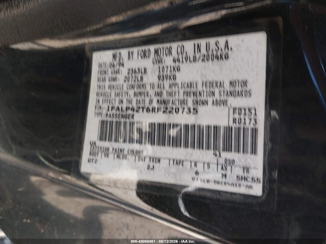 Aukcja sprzedaży 1994 Ford Mustang Gt, vin: 1FALP42T6RF220735, numer aukcji: 45068461
