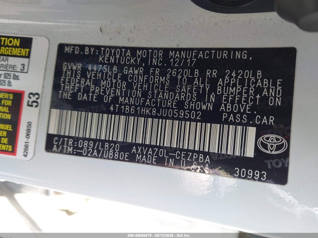 4T1B61HK8JU059502 Toyota CAMRY XSE