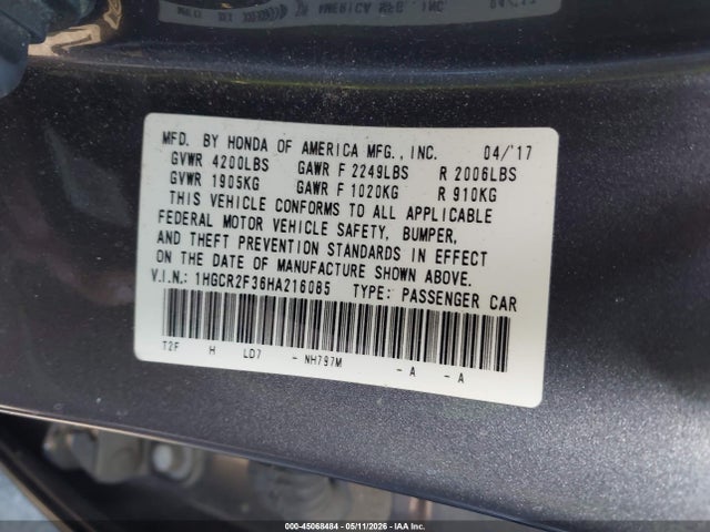 1HGCR2F36HA216085 Honda ACCORD LX