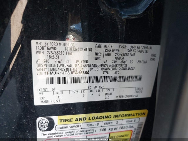 Продаж на аукціоні авто 2018 Ford Expedition Max Xlt, vin: 1FMJK1JT3JEA15850, номер лоту: 45068487