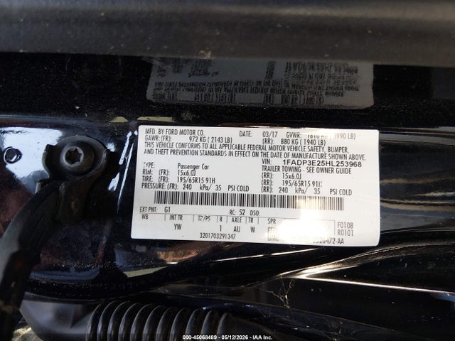 Auction sale of the 2017 Ford Focus S, vin: 1FADP3E25HL253968, lot number: 45068489
