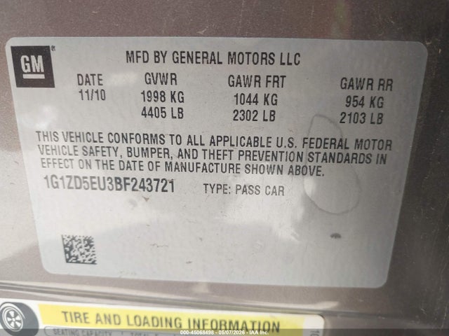Продаж на аукціоні авто 2011 Chevrolet Malibu 2lt, vin: 1G1ZD5EU3BF243721, номер лоту: 45068498