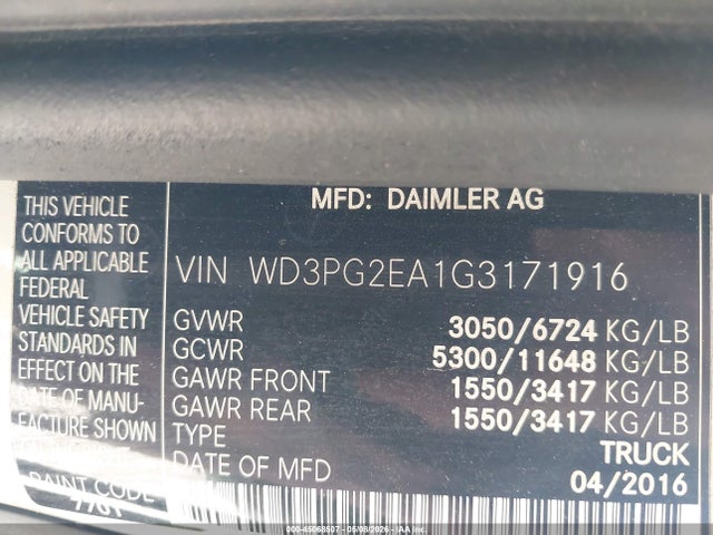 2016 Mercedes-benz Metris მანქანა იყიდება აუქციონზე, vin: WD3PG2EA1G3171916, აუქციონის ნომერი: 45068507