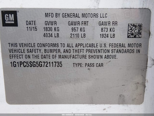 1G1PC5SG5G7211735 Chevrolet Cruze Limited Ls Auto