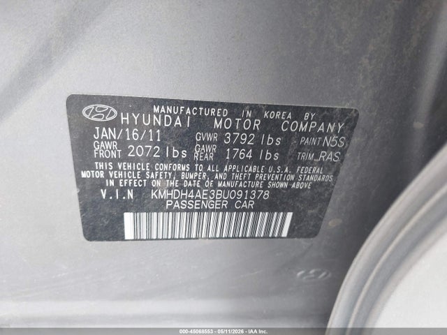 Aukcja sprzedaży 2011 Hyundai Elantra Gls (ulsan Plant), vin: KMHDH4AE3BU091378, numer aukcji: 45068553
