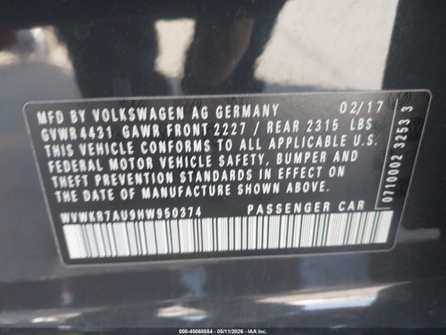 WVWKR7AU9HW950374 Volkswagen E-golf Se