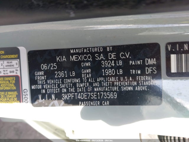 45068588 :رقم المزاد ، 3KPFT4DE7SE173569 vin ، 2025 Kia K4 Lxs مزاد بيع