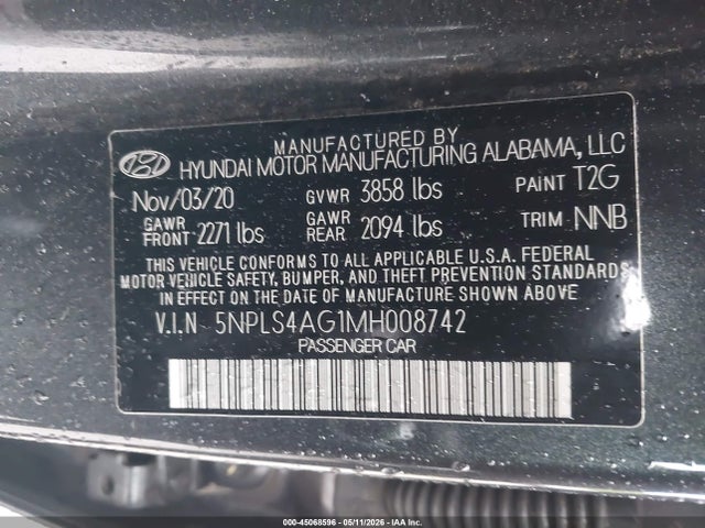 Продажа на аукционе авто 2021 Hyundai Elantra Sel, vin: 5NPLS4AG1MH008742, номер лота: 45068596