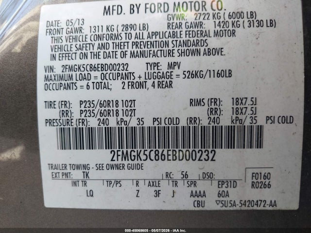 Ford FLEX SEL 2014 2FMGK5C86EBD00232 Image 9