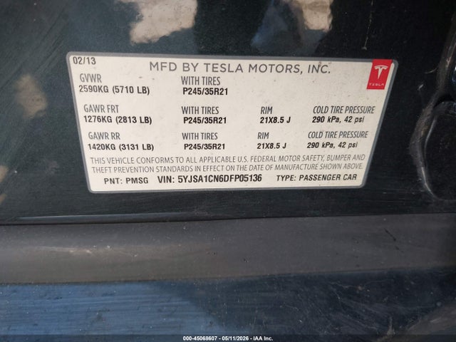 Aukcja sprzedaży 2013 Tesla Model S, vin: 5YJSA1CN6DFP05136, numer aukcji: 45068607