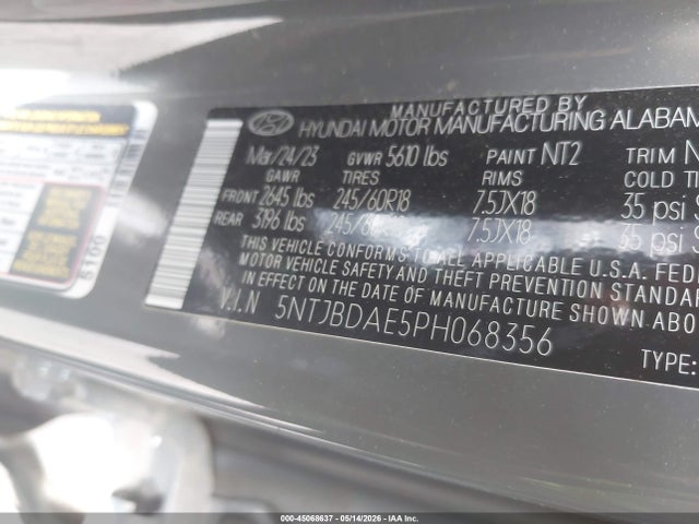 Auction sale of the 2023 Hyundai Santa Cruz Sel, vin: 5NTJBDAE5PH068356, lot number: 45068637